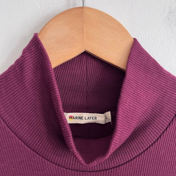 Marine layer Mock Neck Maroon Lexi Ribbed Midi dress - Picture 4 of 7